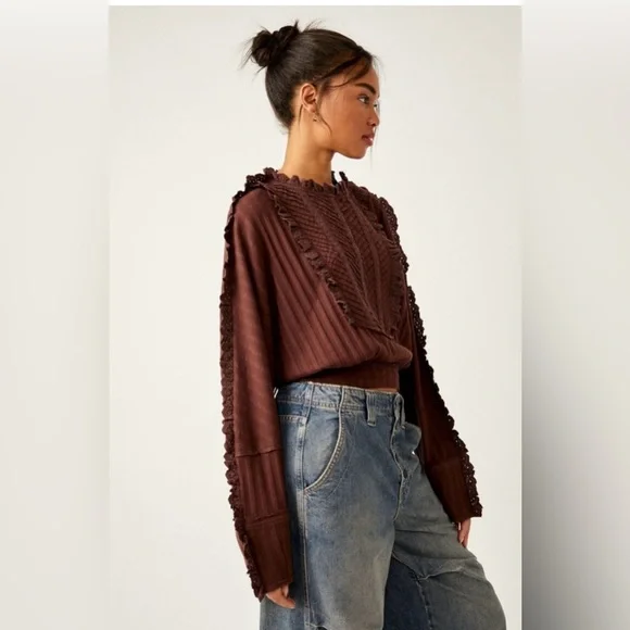 NWT Free People More Romance Top in Cocoa Mocha Size XS and Small - Picture 4 of 9